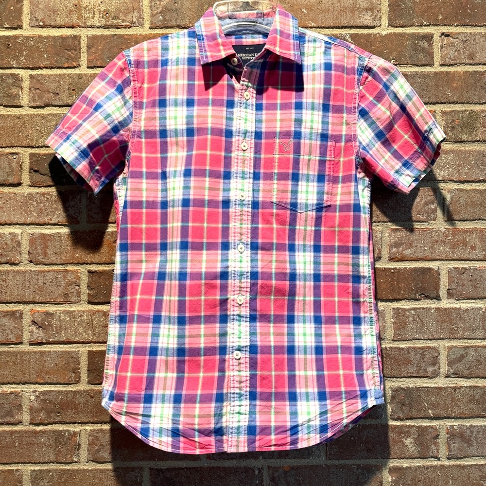American Eagle Vintage Fit Pink Plaid  Shirt Size XS